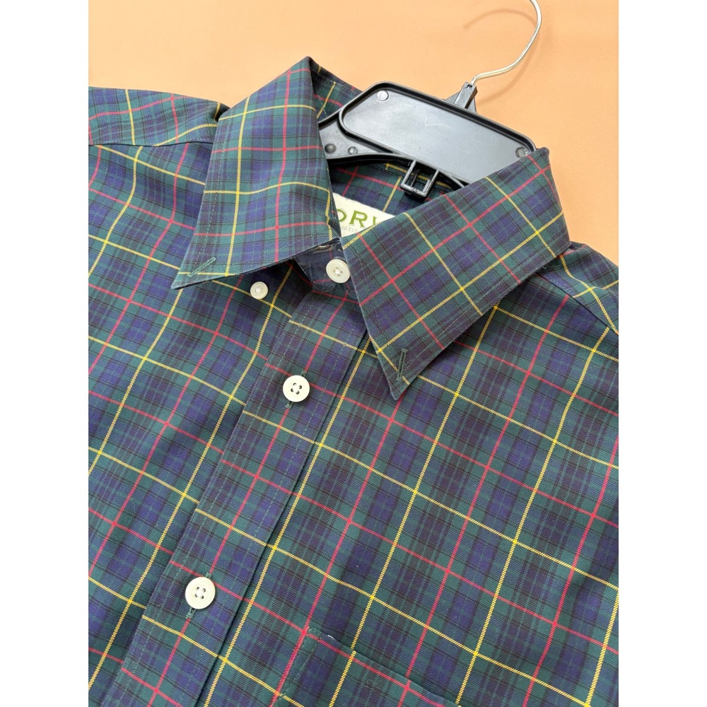 Orvis Mens Plaid Button Down Shirt Long Sleeve Cotton Navy Green Red Yellow M
